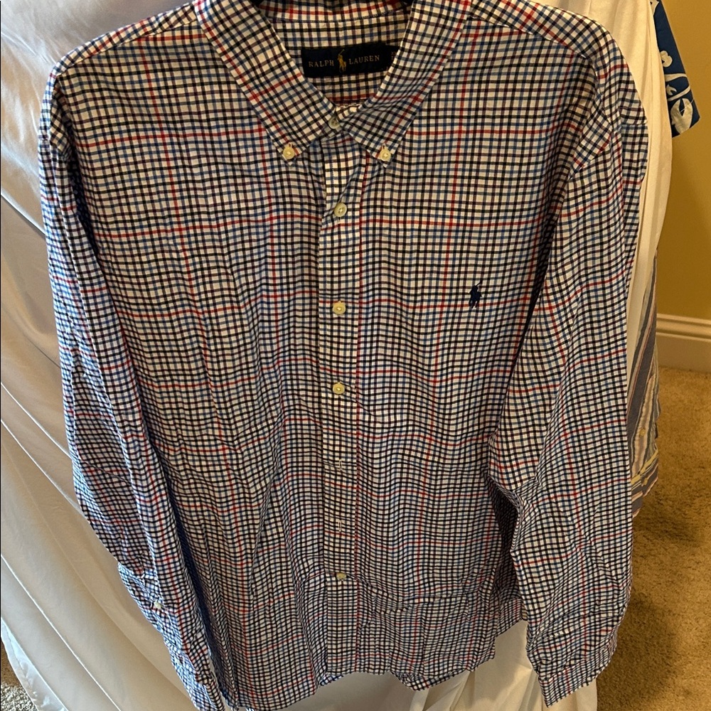 Ralph Lauren Blue White Red Check Button-Down Dress Shirt